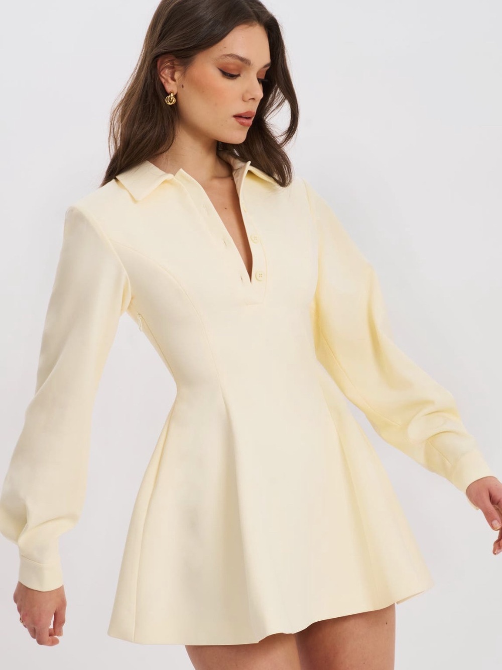 Miss Circle Women's Obelia Off White Long Sleeve Polo Mini Dress. NWT Size XS - Picture 6 of 13